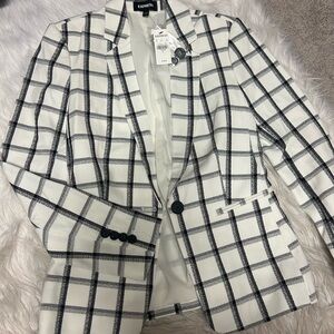 NWT Express Women's Black and White Windowpane Blazer